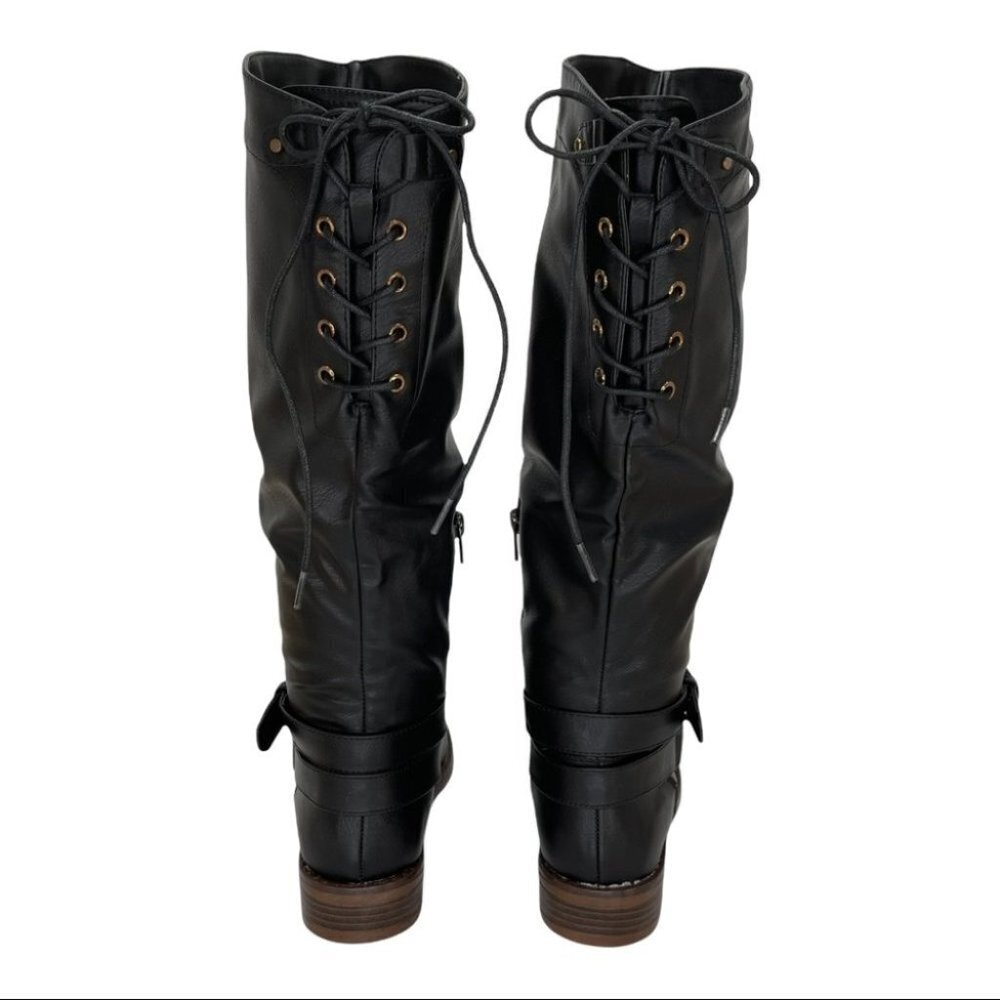 XOXO Montclair Black Faux Leather Tie Back Womens Knee High Boots Size 6M - Picture 6 of 16